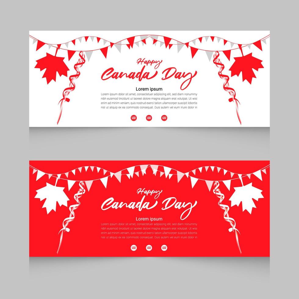 Happy Canada Day vector holiday Banner with Canada maple leaf and ribbon