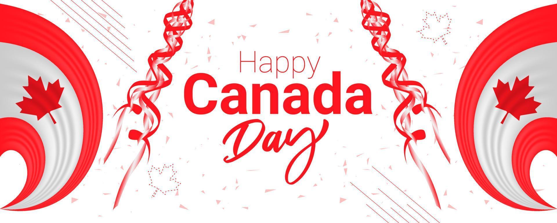 Happy Canada Day with Canada flag and ribbon white color  background design vector