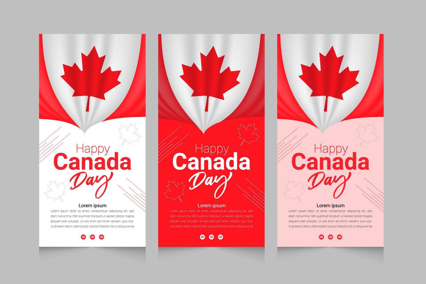 feliz día de canadá con diseño de conjunto de banner vertical de bandera de canadá vector