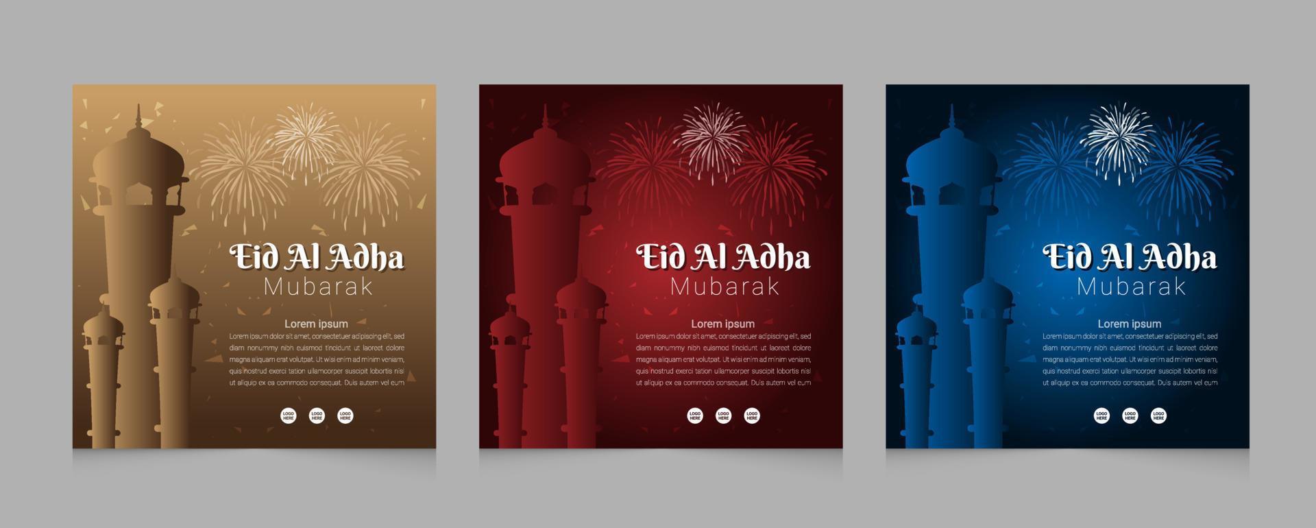 conjunto de diseño de plantilla web de publicación de redes sociales de eid al adha vector