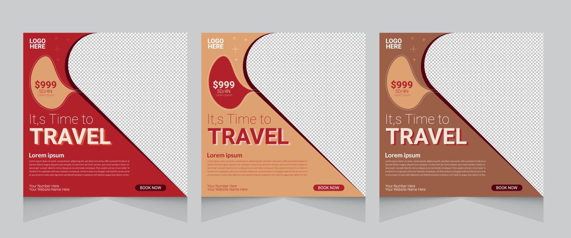 conjunto de diseño de plantilla de publicación de redes sociales de venta de viajes vector
