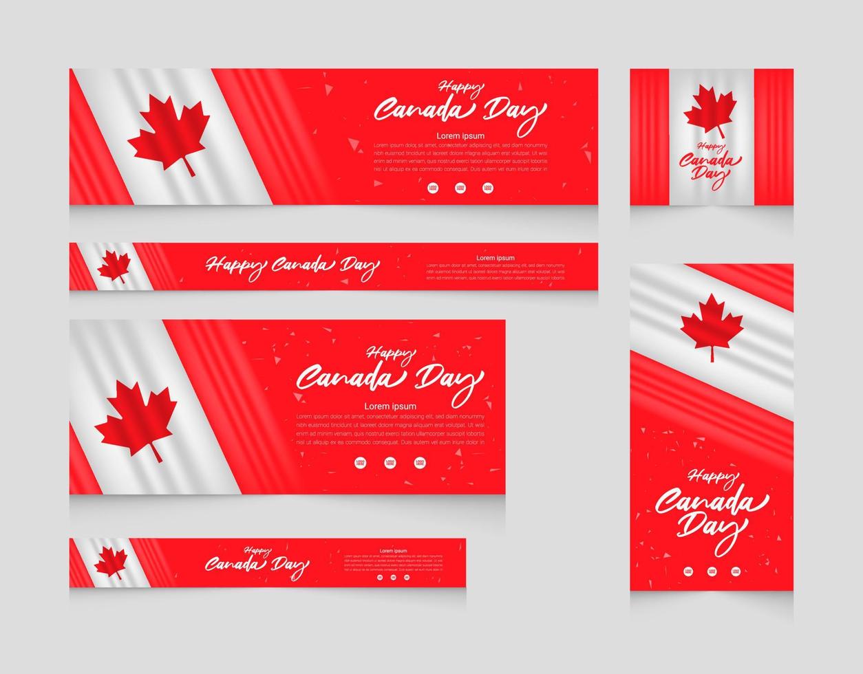 banner de web de vacaciones de vector de día de canadá feliz con ondear de flacidez y diseño de fondo de color rojo