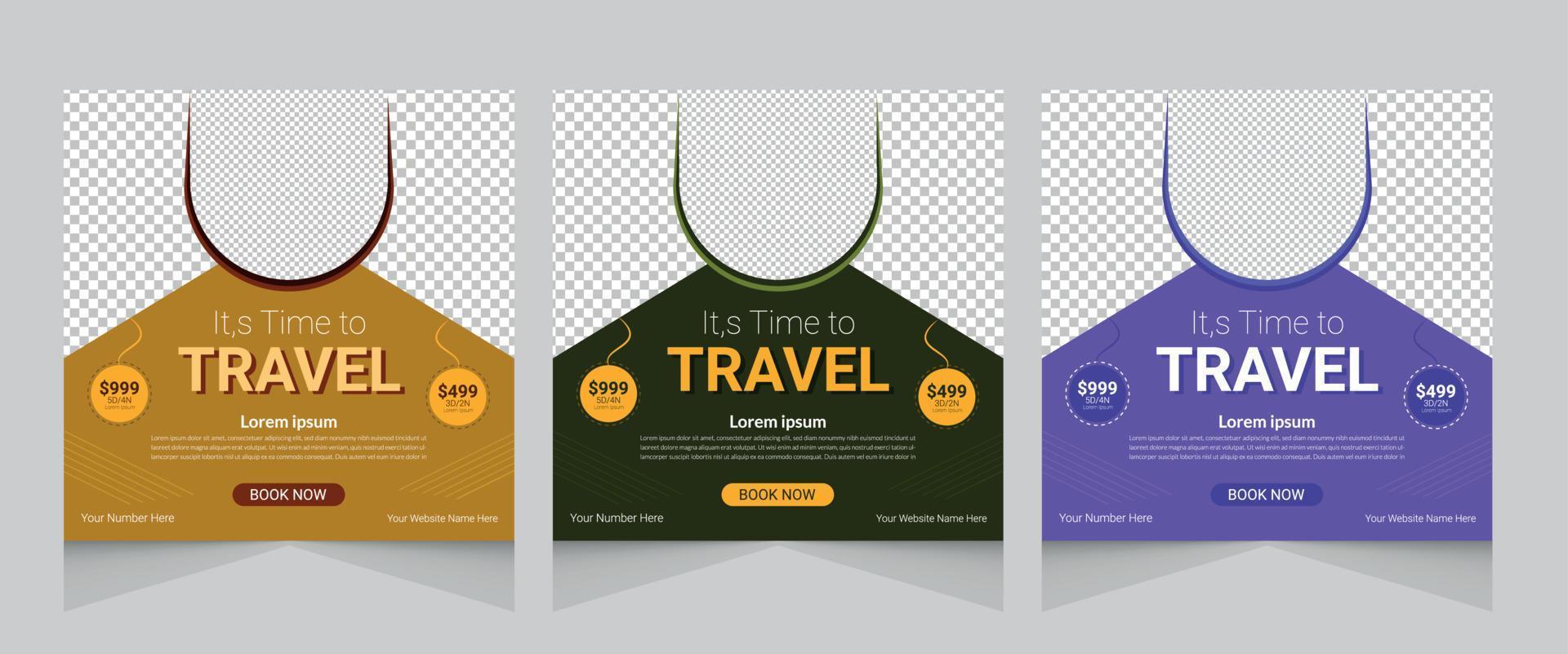 Travel sale Social media post template design set vector