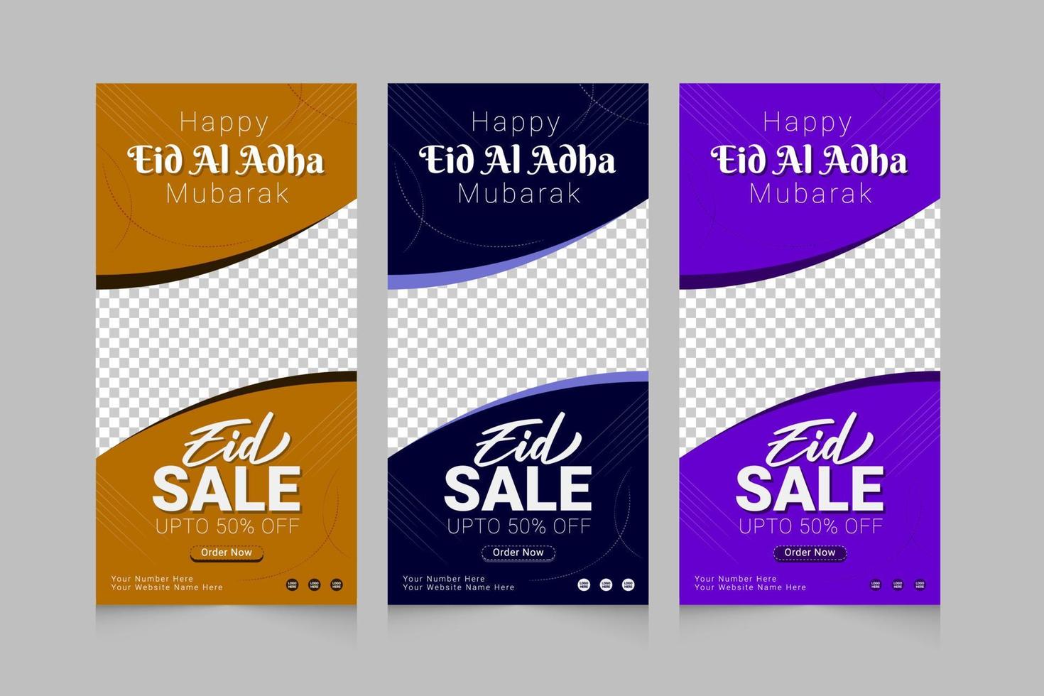 Eid Al Adha sale vertical web template set design vector