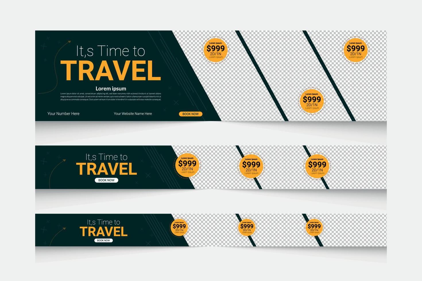 Travel horizontal web banner post template design set vector