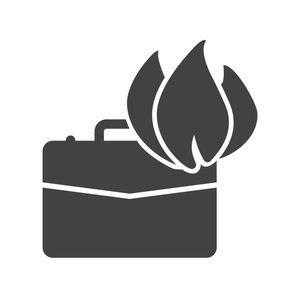 Briefcase on Fire Glyph Black Icon vector