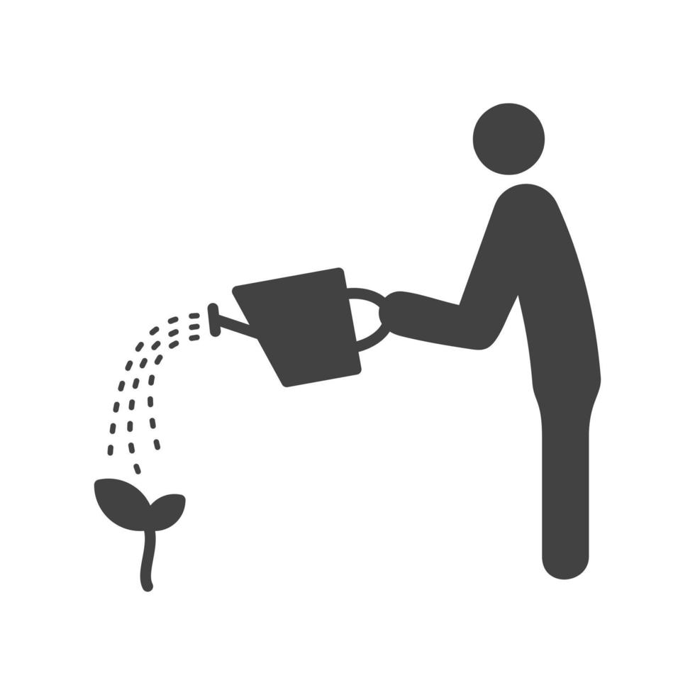 Man Watering Plant Glyph Black Icon vector