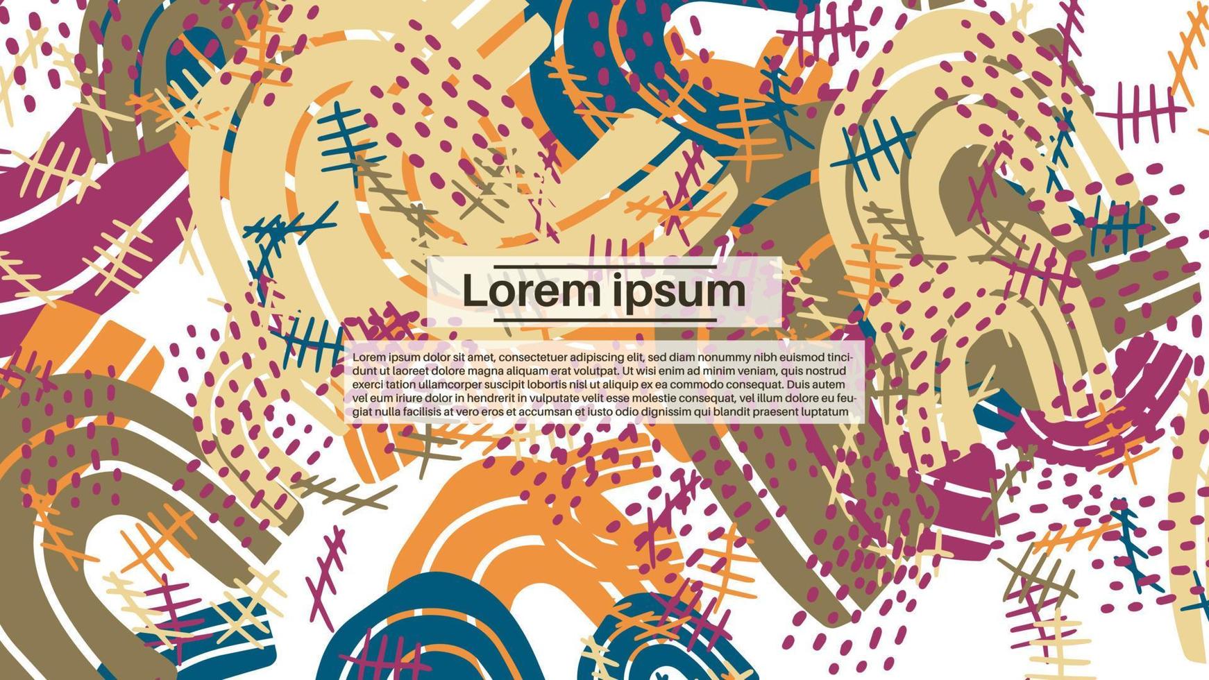 Fantasy messy doodle geometric shapes background. Abstract card, layout. Creative landing page or business background. Advertisement cover. vector