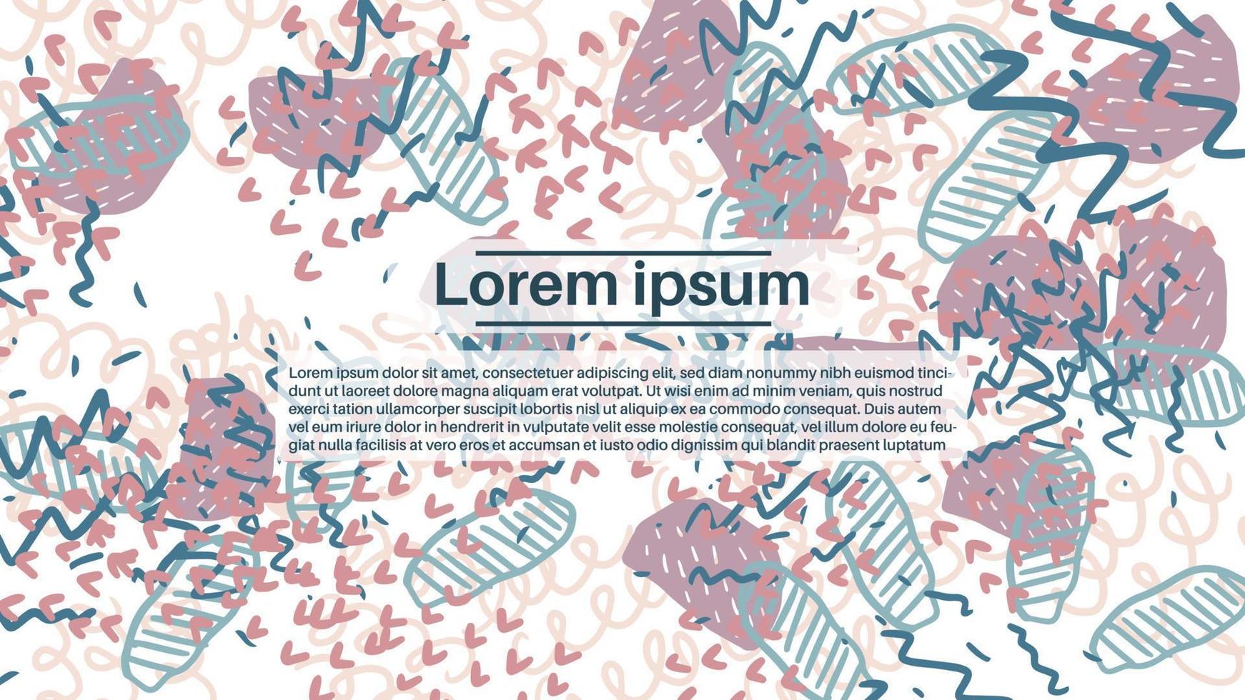 Fantasy messy doodle geometric shapes background. Abstract card, layout. Creative landing page or business background. Advertisement cover. vector