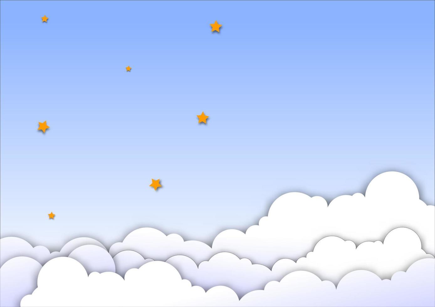 Sky clouds  with stars paper cut style. vector