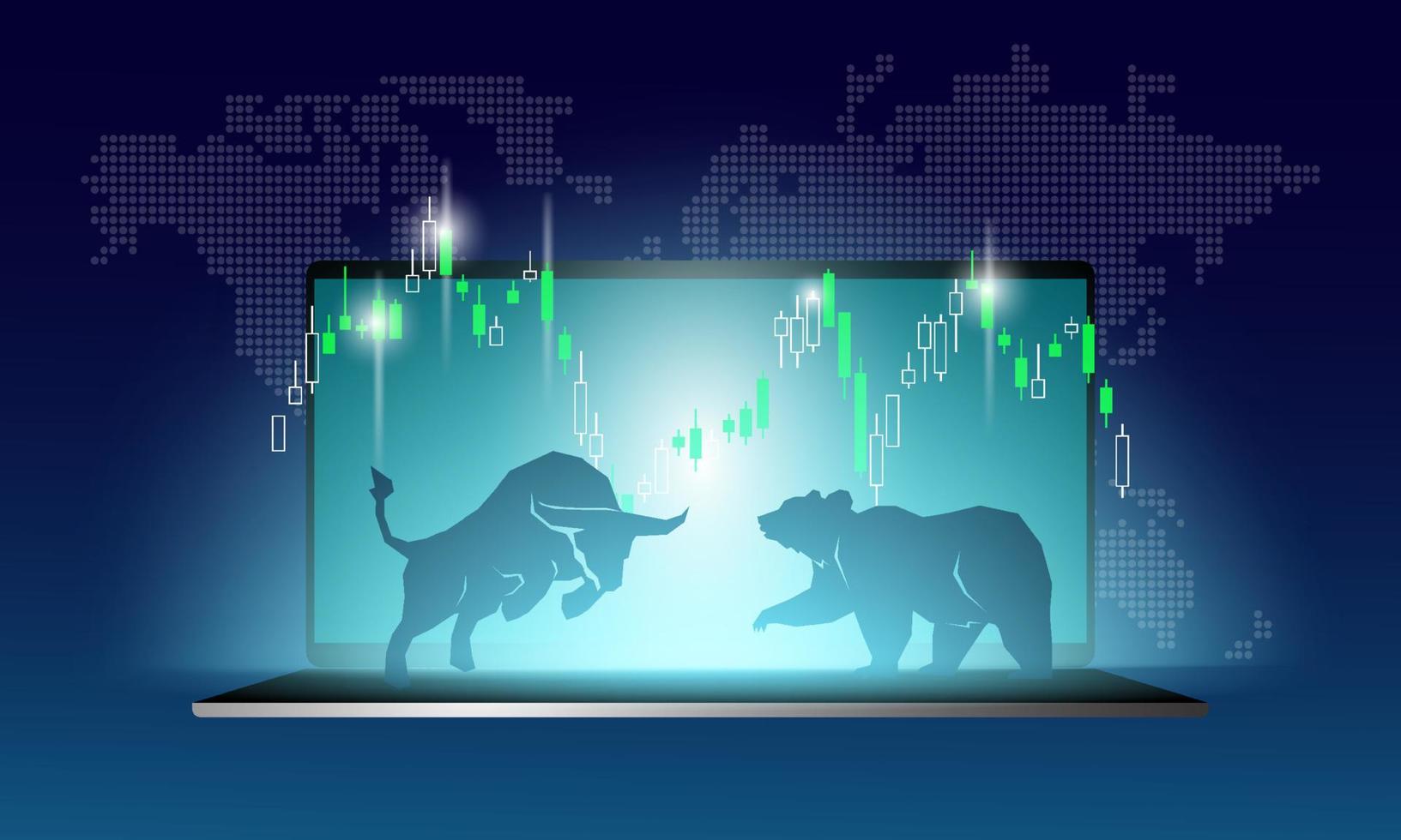 Bull and Bear abstract vector illustration. graphic design concept of stock market Bullish and Bearish trend.