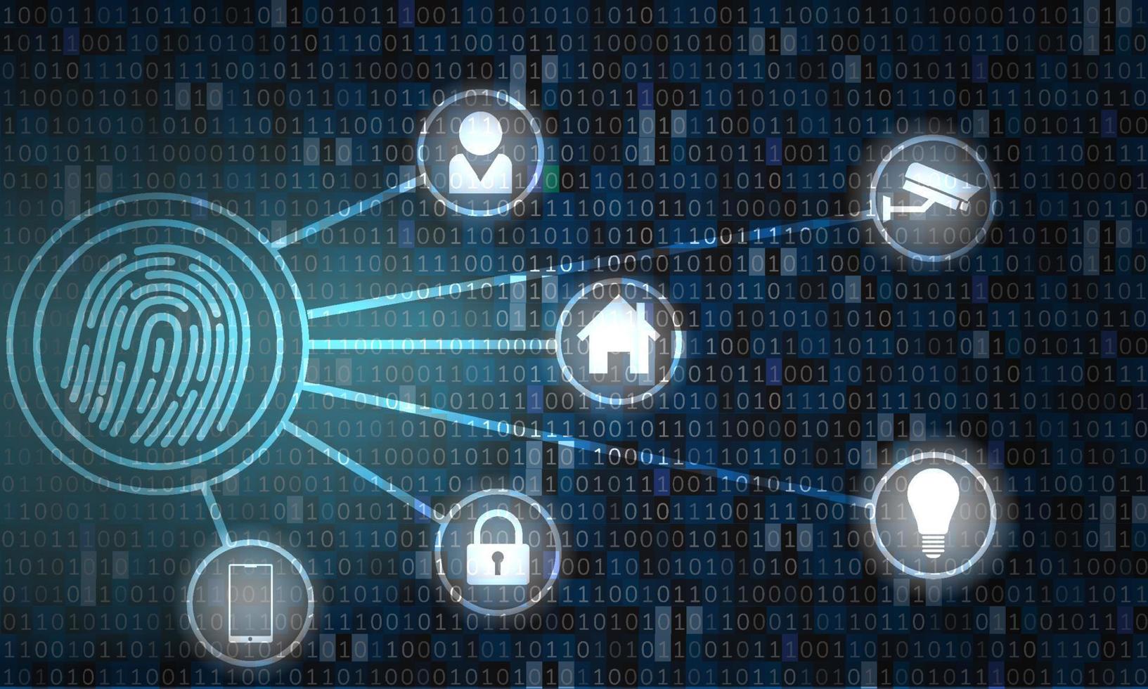 Futuristic computer interface with fingerprint scanner Abstract binary code. Innovation and biometrics concept vector