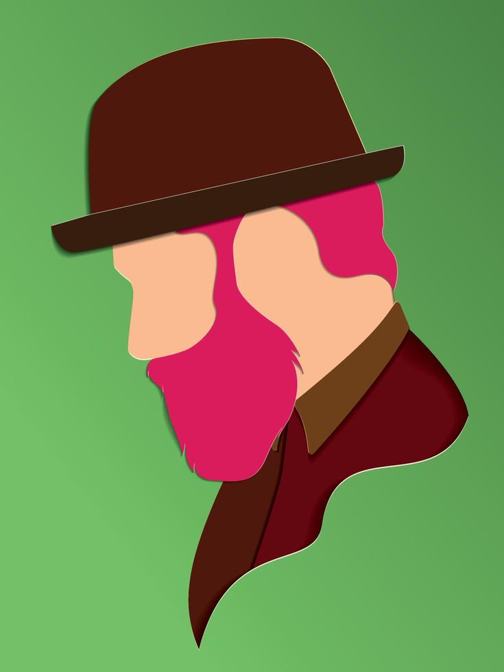 retrato vectorial de hombre de barba con sombrero. arte moderno en capas de papel digital. estilo origami. concepto de belleza y moda.corte de papel 3d vector eps10