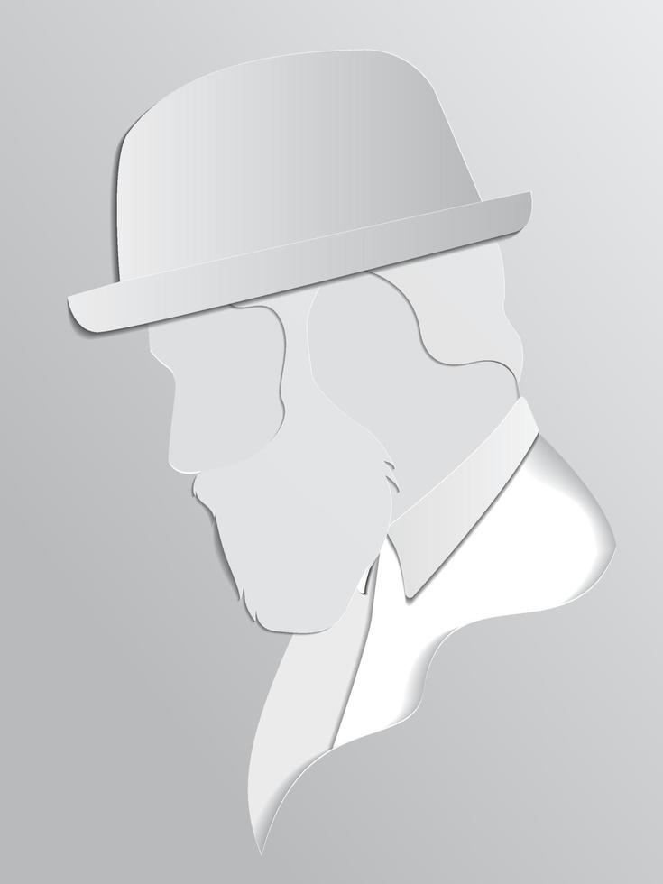 Vector portrait of Man with a hat . Modern digital paper layered art. Origami style. Beauty and fashion concept.paper cut 3d vector eps10