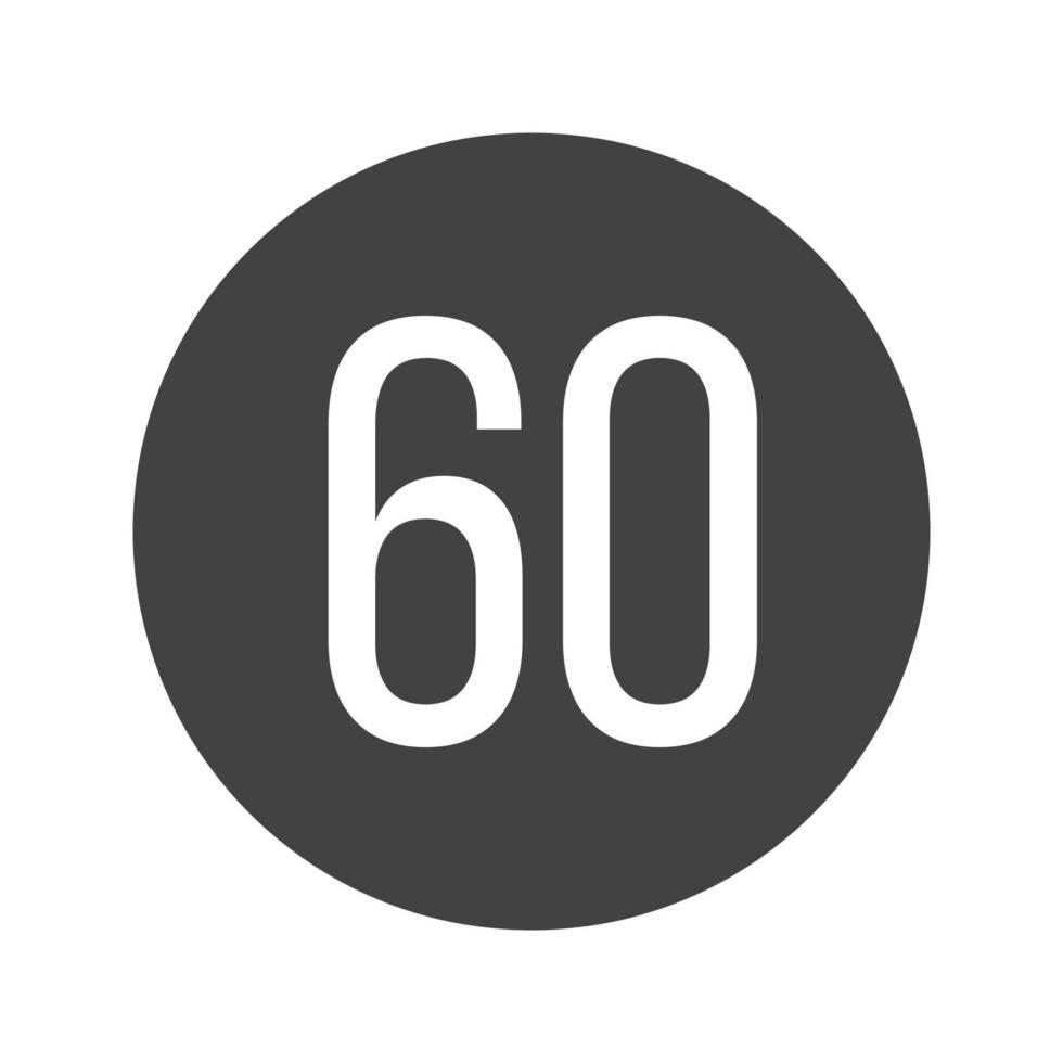 límite de velocidad 60 glifo icono negro vector