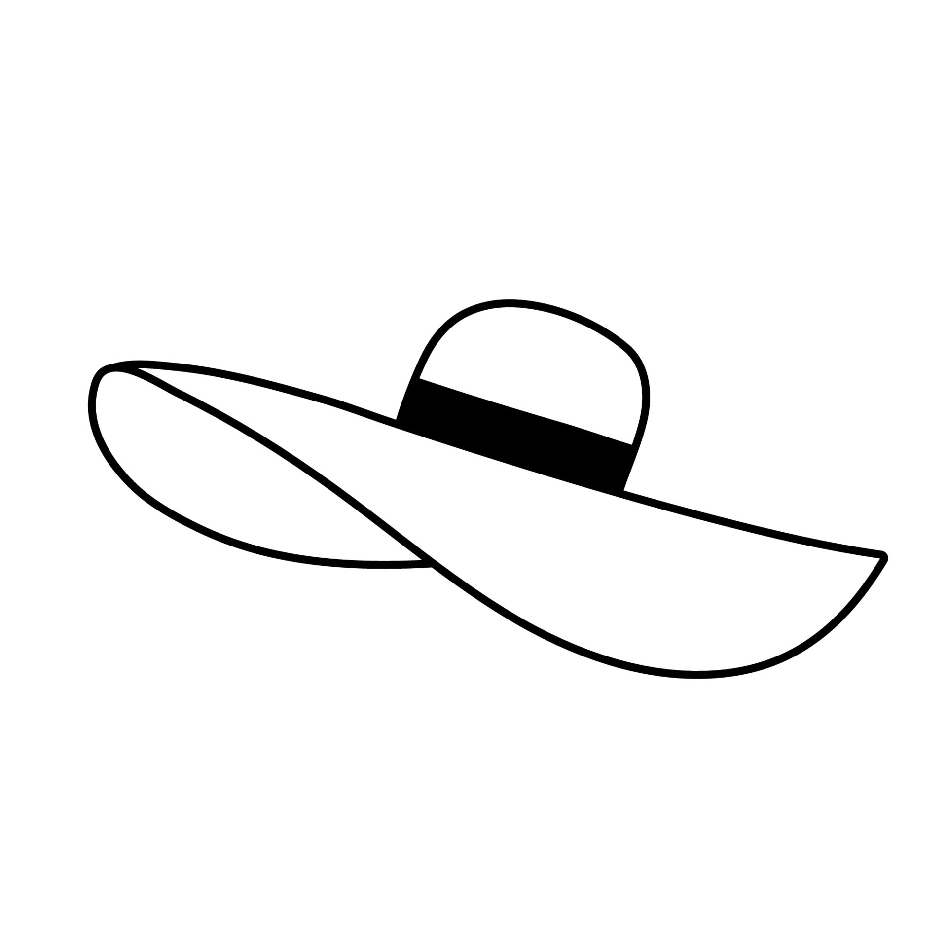 Women summer hat in line art style. Female sun protected hat with bow