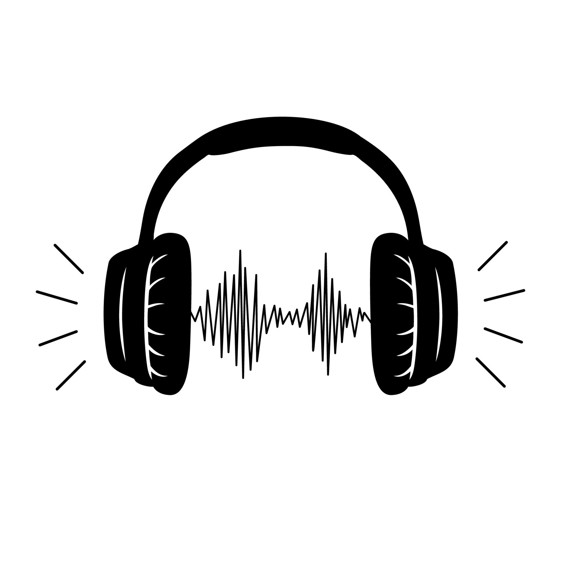 Headphones, headset with music playing loud monochrome sketch outline
