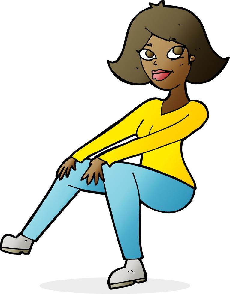 cartoon happy woman sitting vector