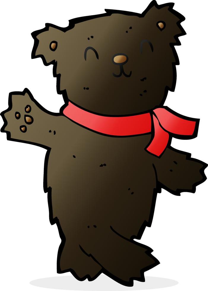cartoon waving teddy black bear vector