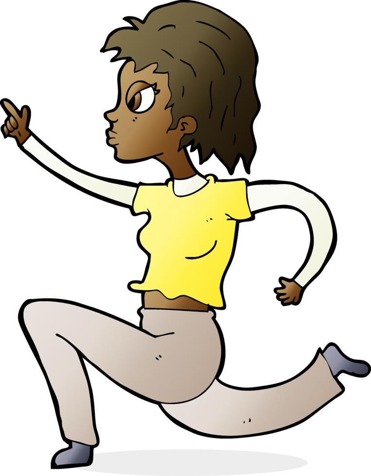 cartoon woman running and pointing vector