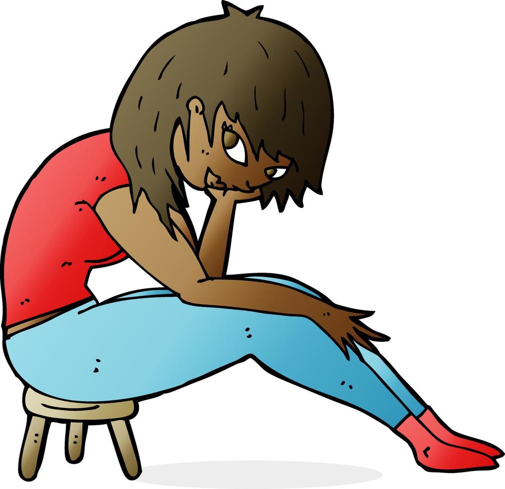 cartoon woman sitting on small stool vector