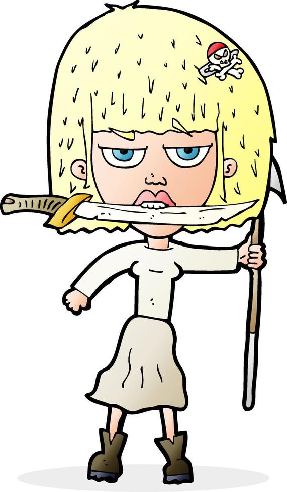 cartoon woman with knife and harpoon vector