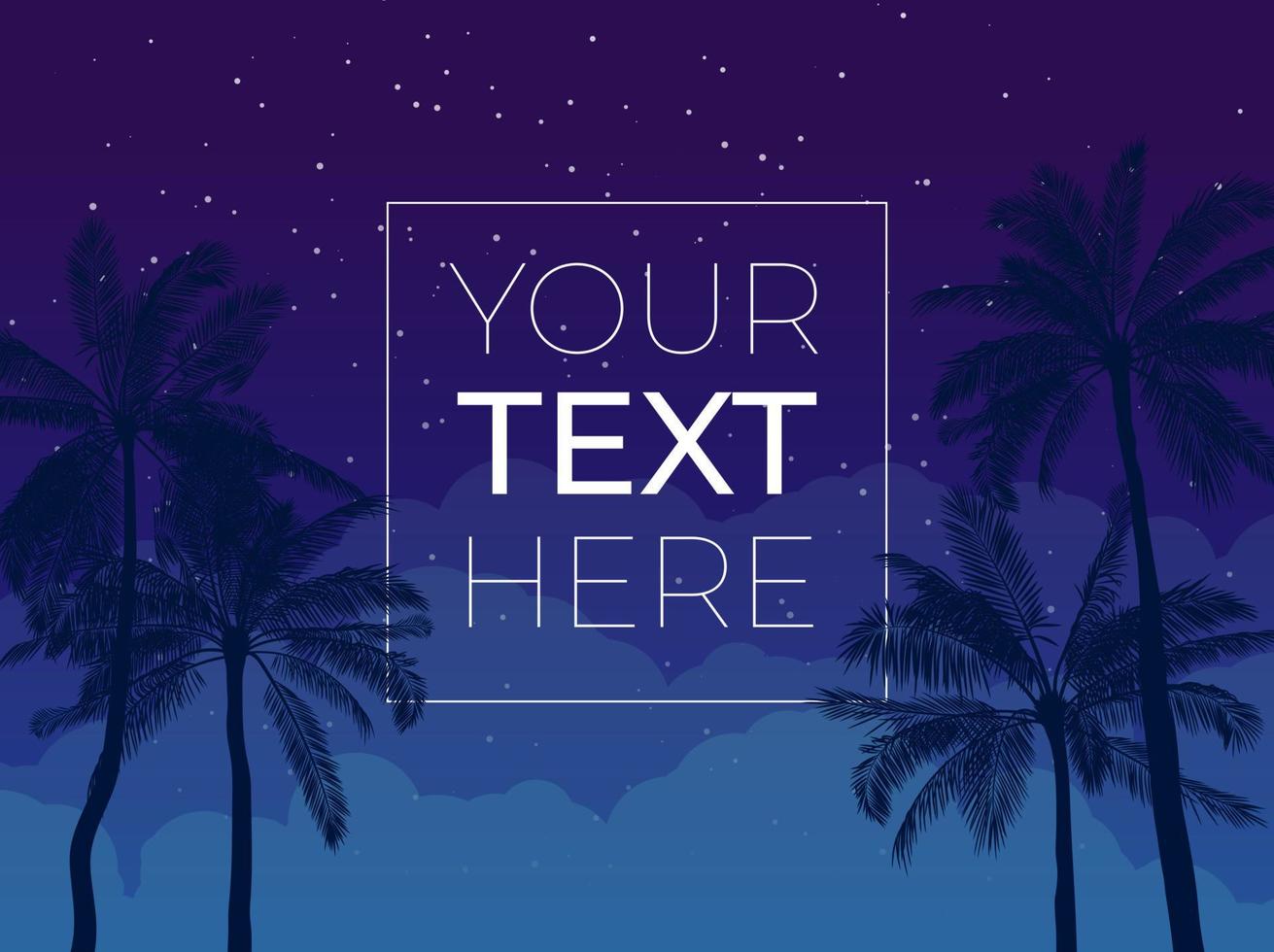 Banner with palm tree and night sky and copy space. Vector template with place for your text for poster, invitation, banner. Vector illustration. EPS10