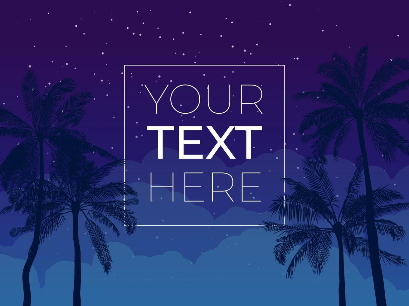 Banner with palm tree and night sky and copy space. Vector template with place for your text for poster, invitation, banner. Vector illustration. EPS10