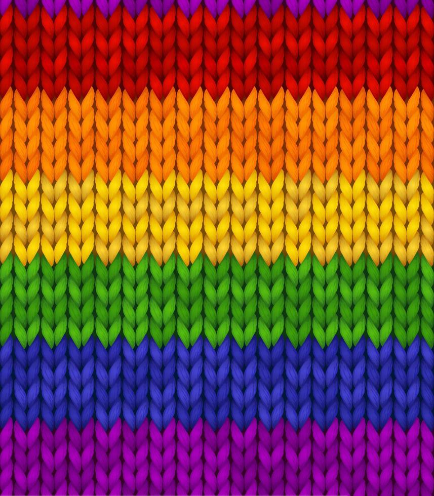 Rainbow realistic knit texture. Colorful seamless pattern for LGBT. Editable background for banner, site, card, wallpaper. Vector illustration for pride.