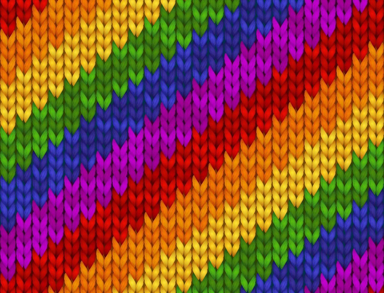 Realistic knitted vector illustration. Rainbow texture, symbol of gay, lesbian, bisexual, transgender and LGBT community. Flag of pride. Seamless pattern for background, wallpaper, print, design.