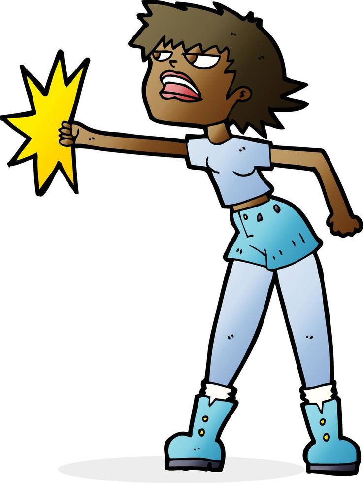 cartoon woman punching vector