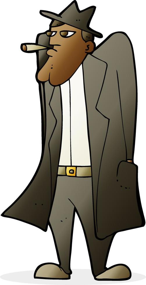 cartoon man in hat and trench coat vector