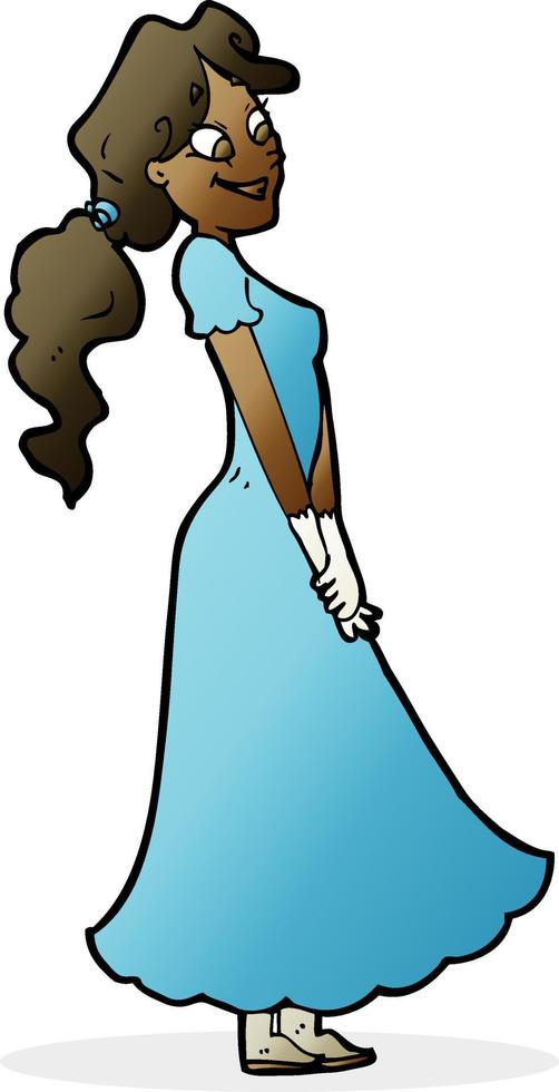 cartoon pretty woman in dress vector