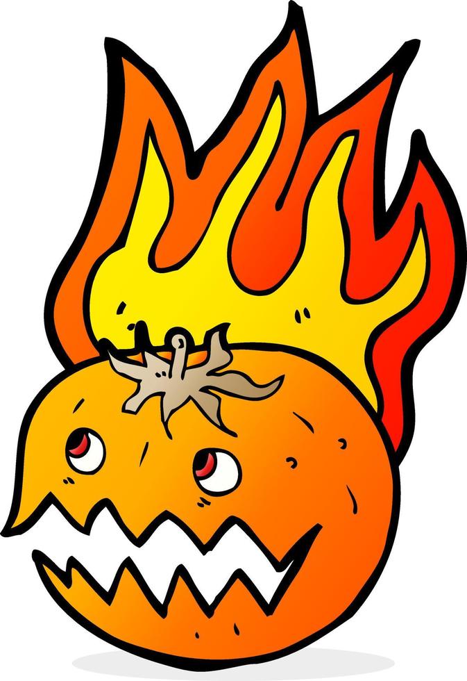 cartoon flaming pumpkin vector