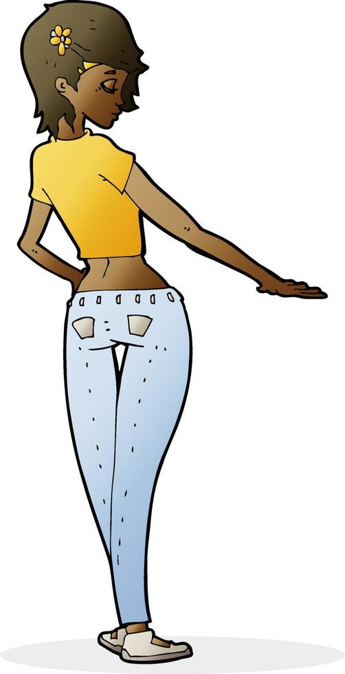 cartoon pretty girl in jeans and tee vector