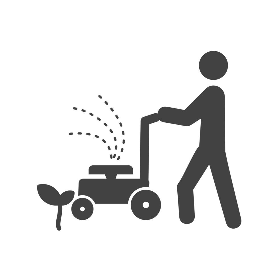 Person Mowing Grass Glyph Black Icon vector