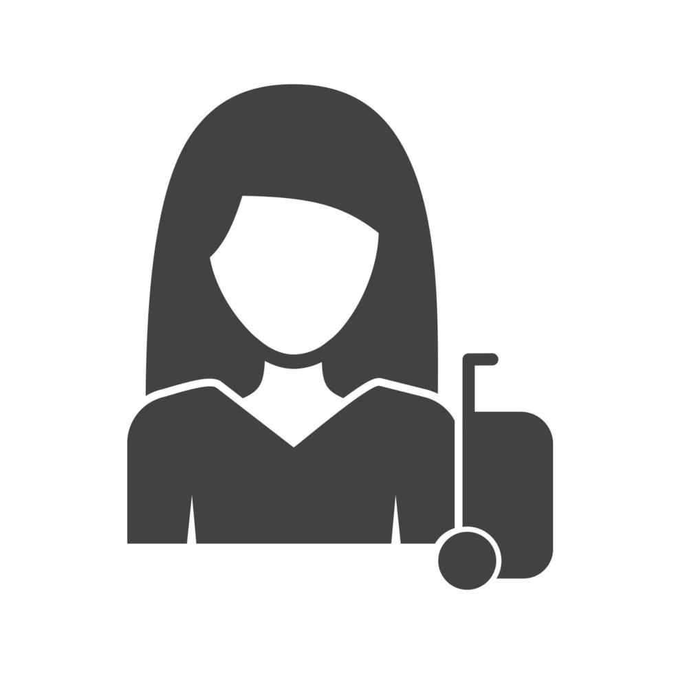 mujer viajera glifo icono negro vector