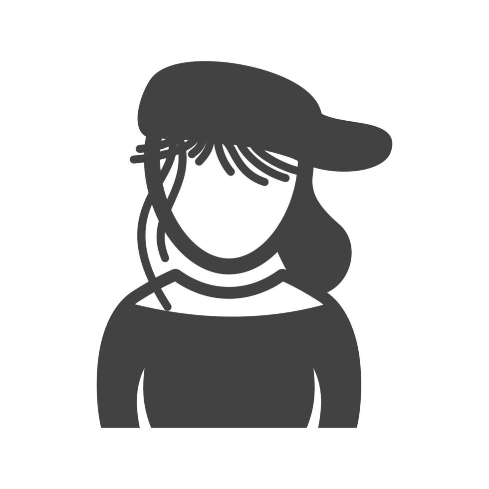 chica con gorra glifo icono negro vector