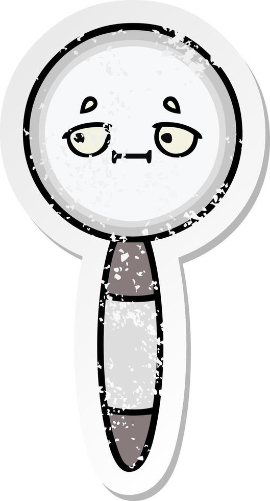 distressed sticker of a cute cartoon magnifying glass vector