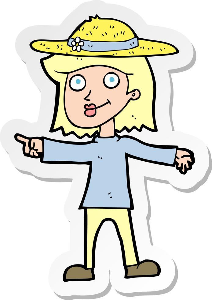 sticker of a cartoon woman wearing hat vector
