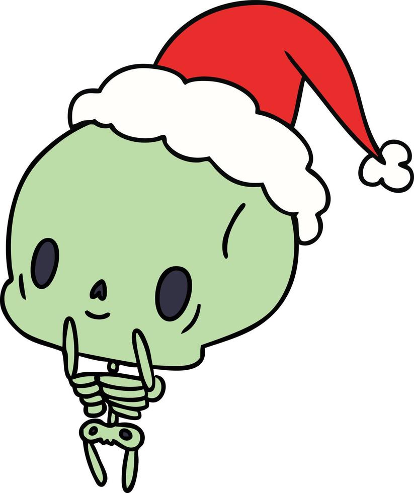 caricatura navideña del esqueleto kawaii vector