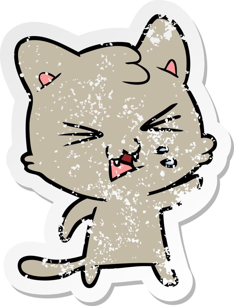 distressed sticker of a cartoon hissing cat vector