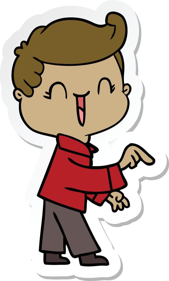 sticker of a cartoon laughing boy pointing vector