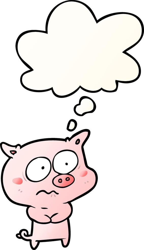 cartoon nervous pig and thought bubble in smooth gradient style vector