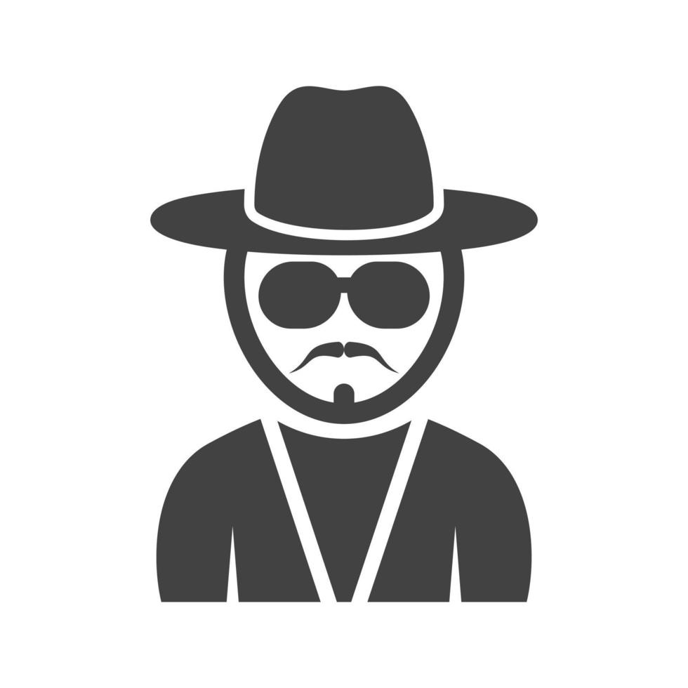 hombre hipster en tonos glifo icono negro vector