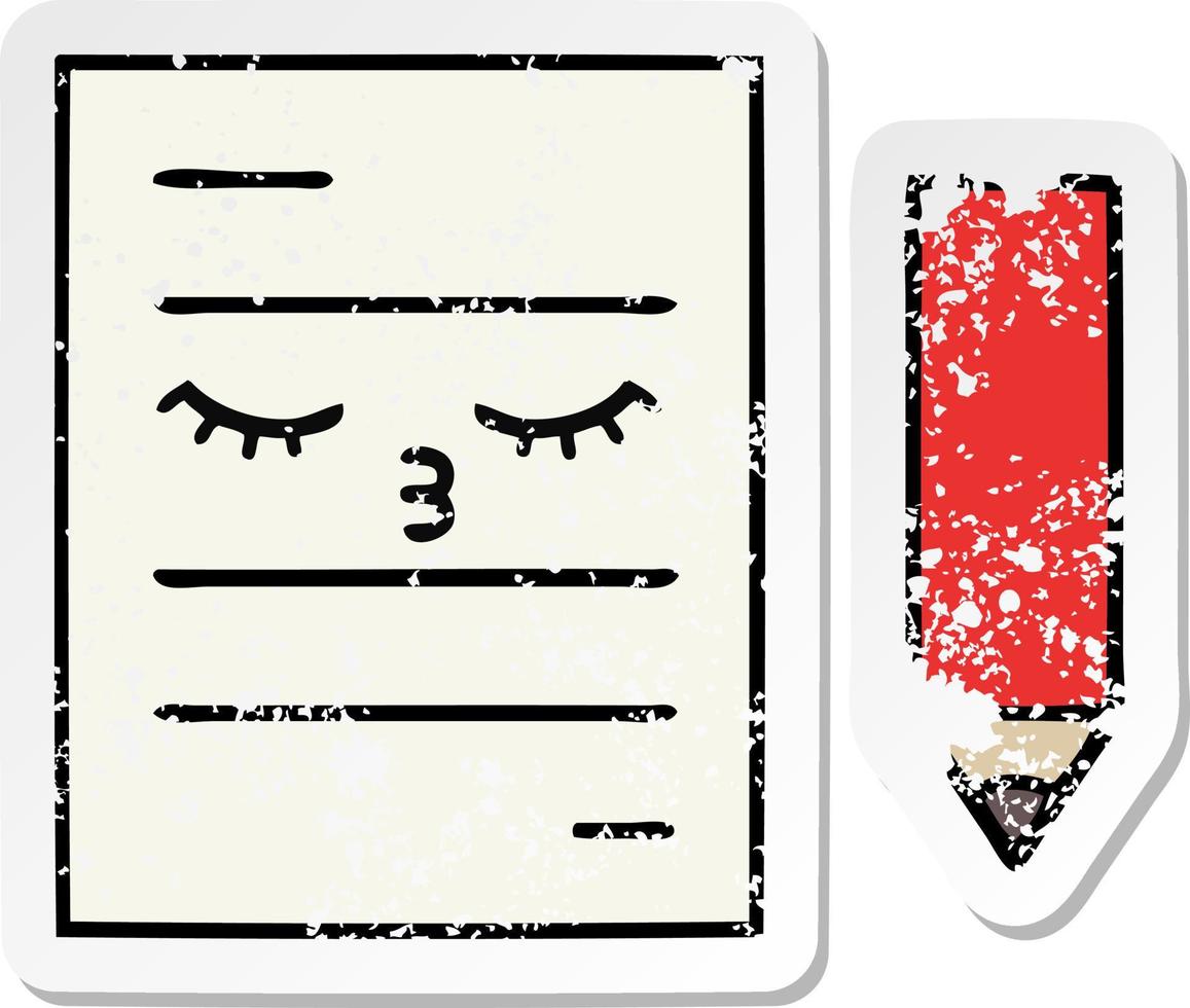 distressed sticker of a cute cartoon test paper vector