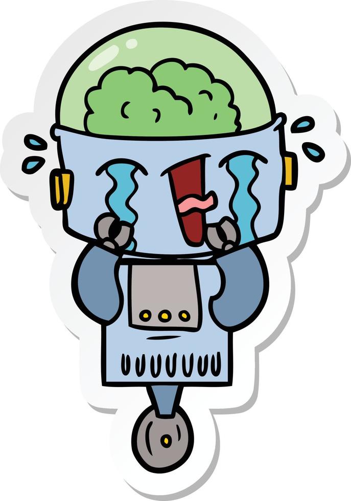 sticker of a cartoon crying robot vector