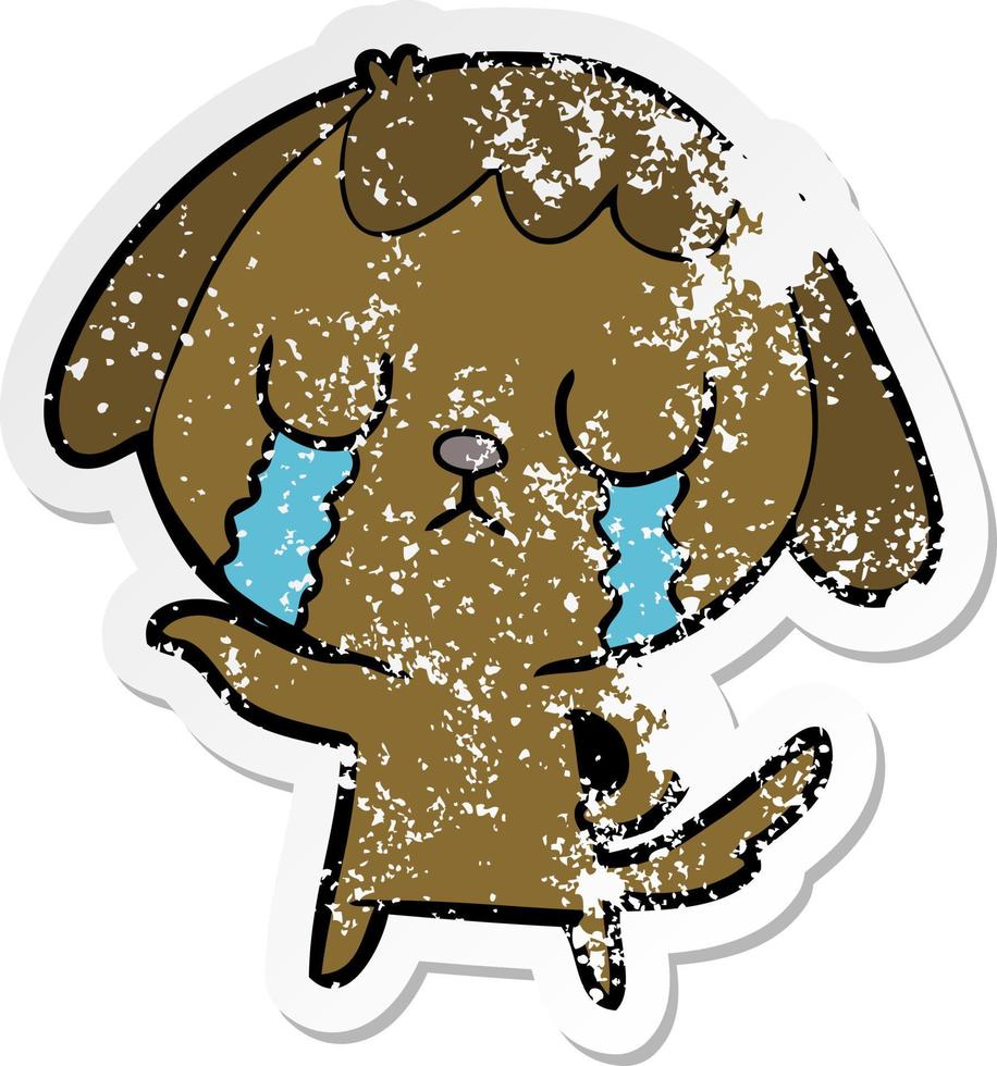 distressed sticker of a cute cartoon dog crying vector