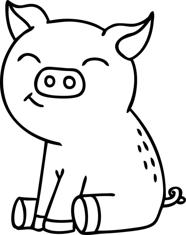 quirky line drawing cartoon pig vector