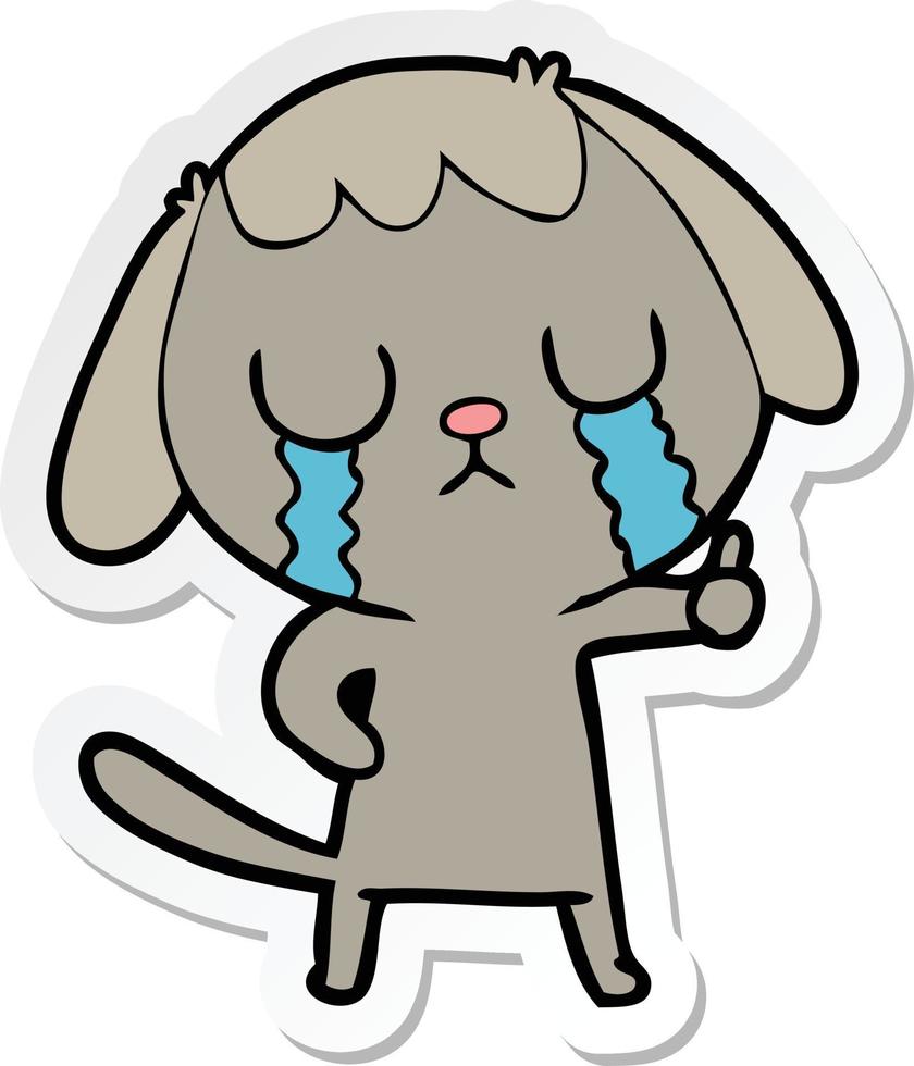 sticker of a cute cartoon dog crying vector